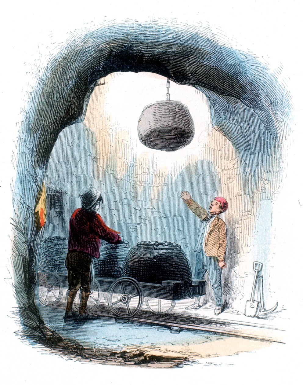 Kömür madenciliği: bir madenin yüzeyine sepetler dolusu kömür göndermek, 1852 by Unbekannt