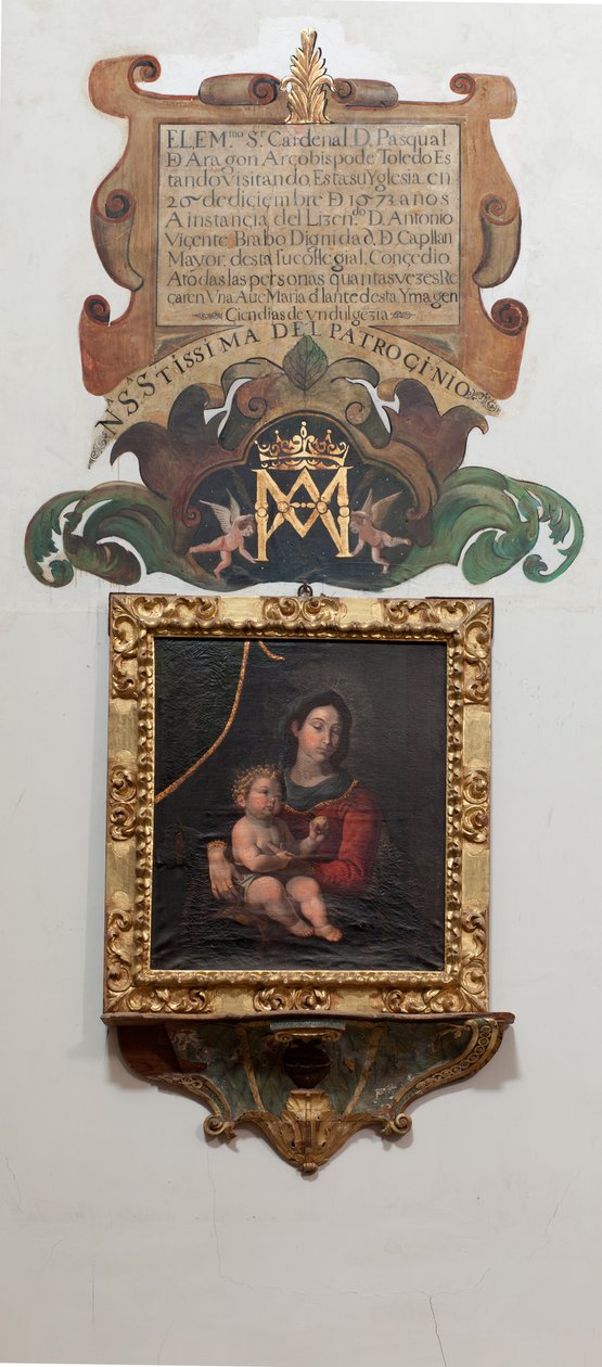 Anglikan kilisesi. İçeri. Madonna'yı çocukla boyamak, tuval üzerine yağlı boya. Efsaneyi resmeden bir duvar (Patrocinio Meryem Ana efsanesi). by Unbekannt
