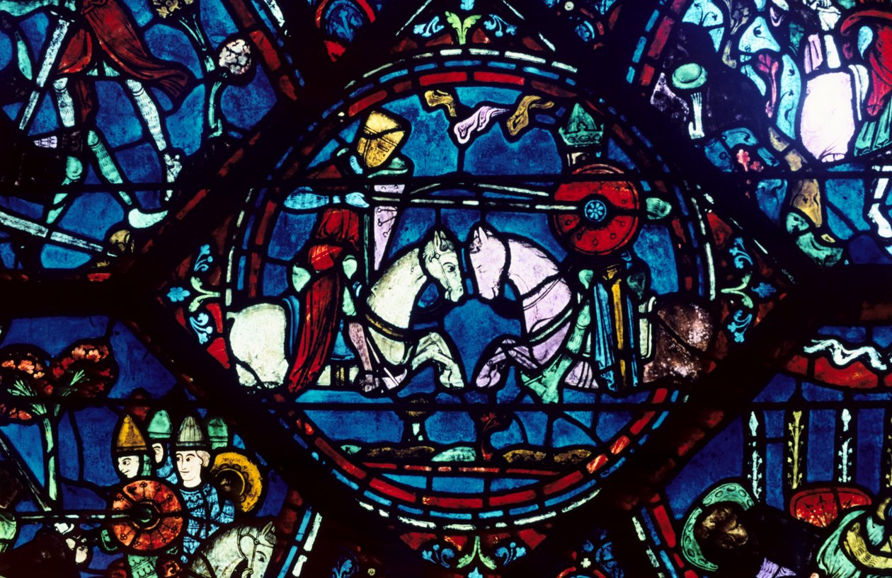 Roland ve King Marsile arasındaki savaş, vitray, Chartres Katedrali, Fransa, 1194-1260 by Unbekannt