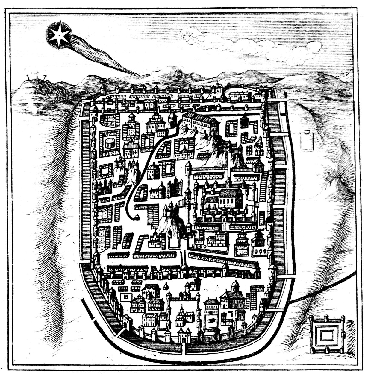 MS 66 Halley Kuyruklu Yıldızı, Kudüs üzerinde, 1666 by Unbekannt
