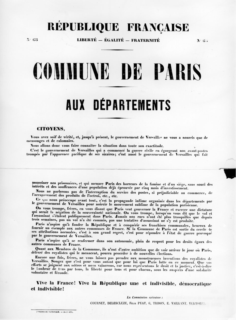 Commune de Paris, Paris Komünü'nün Fransız Siyasi afişlerinden, Mayıs 1871 by Unbekannt