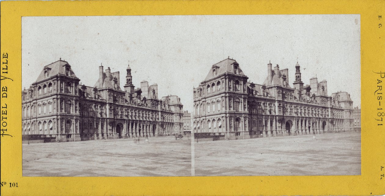 Paris Komünü (1871): Belediye Binası'nın görünümü. Anonim fotoğrafçılık. Karton üzerine yazdırın Dim. 17x7 cm by Unbekannt
