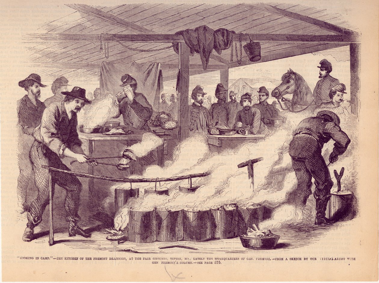'Kampta Yemek Pişirmek.' - Fremont Ejderhalarının Mutfağı, Fuar Alanında, Tipton, MO., Son zamanlarda General Fremont'un Genel Merkezi. by Unbekannt