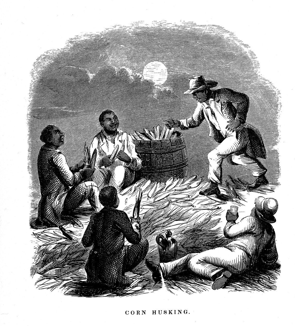 Mısır soyma, mısır soyma işlemi yapan siyahi işçiler, güney ABD, 1850 dolayları by Unbekannt