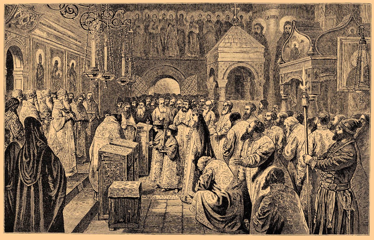 İki Romanov çocuğunun taç giyme töreni, Ivan V ve Peter I, 1682, 19. yüzyıl by Unbekannt