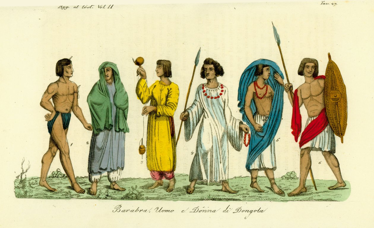 Dongola (Dunqulah) Nubian halkının (Barabra) erkek ve kadın kostümleri by Unbekannt