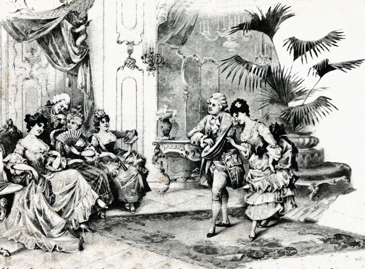 Rokoko kostümlü saray dansı. 1900 dolaylarında by Unbekannt