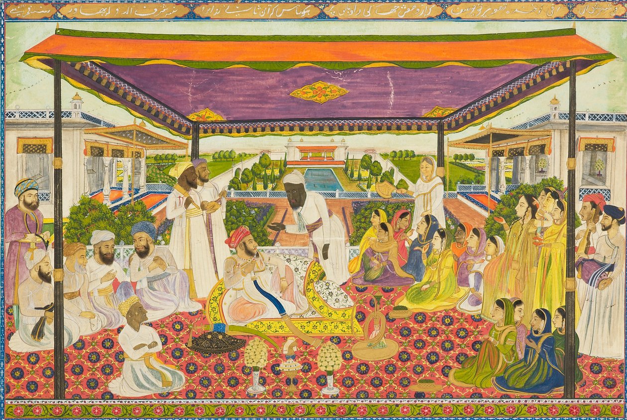 Panoramik saray ve bahçe arka planlı mahkeme sahnesi, 19. yüzyıl 1801 - 1900 by Unbekannt