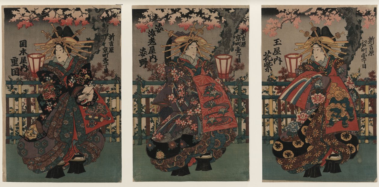 Nezaketçiler Shigeoka, Sugatano ve Hanamurasaki. Üç Parçalı. Yoshiw