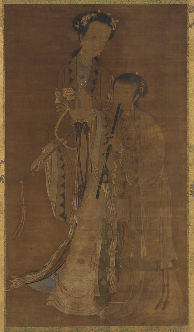 yelpaze ve flüt ile fahişeler, Qing hanedanı, 17.-18. yüzyıl. by Unbekannt