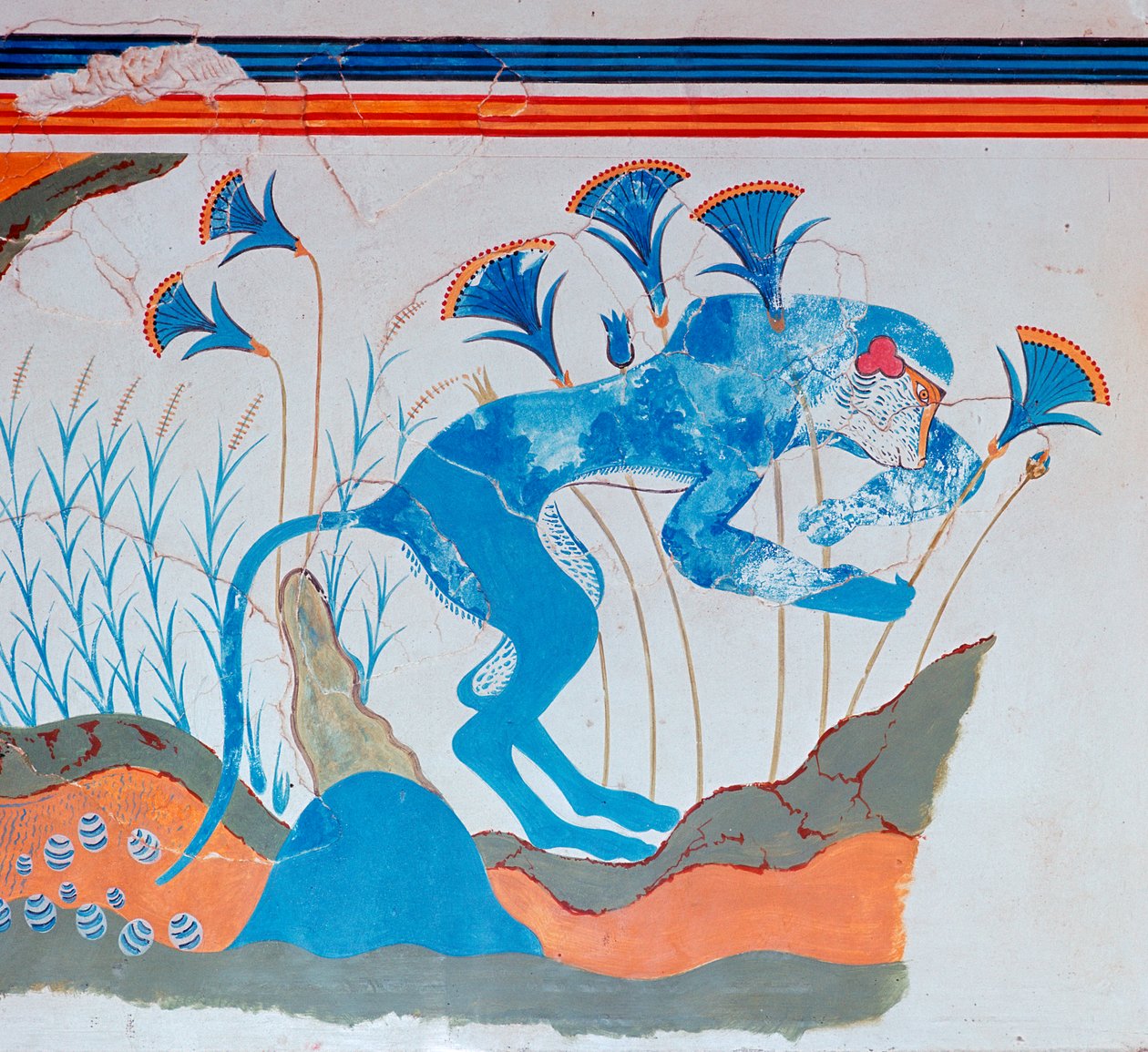 Bir maymun ve papirüsün Girit freski, MÖ 16.-14. yüzyıl by Unbekannt