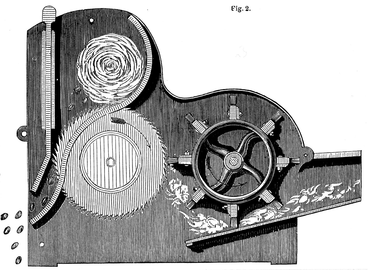Eli Whitneys 1765-1825 pamuğu temizlemek için çırçır makinesinin kesiti, 1865 by Unbekannt