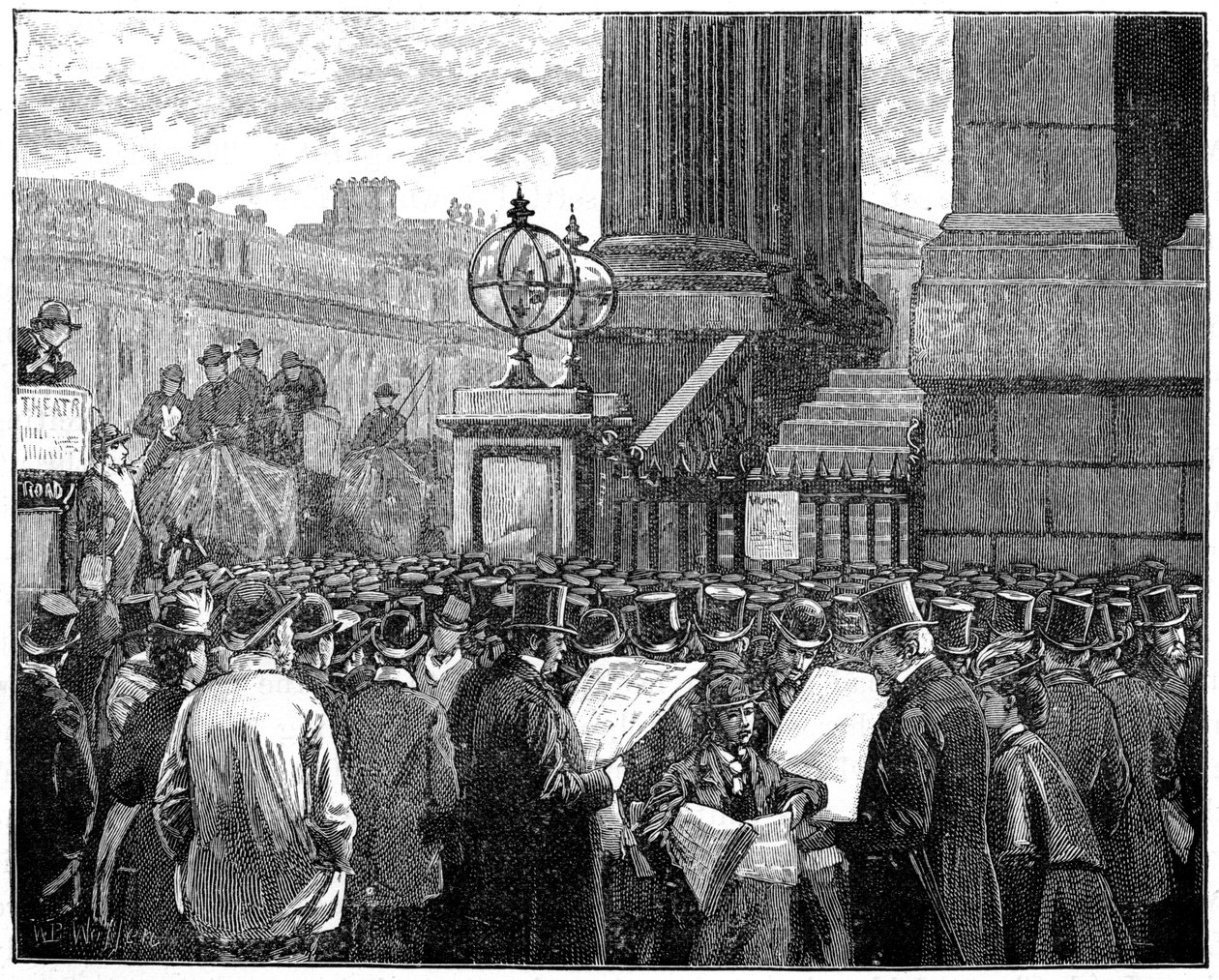 Mansion House'daki kalabalık, Galler Prensi hastalığının bültenlerini okuyor, 1871 1900 by Unbekannt