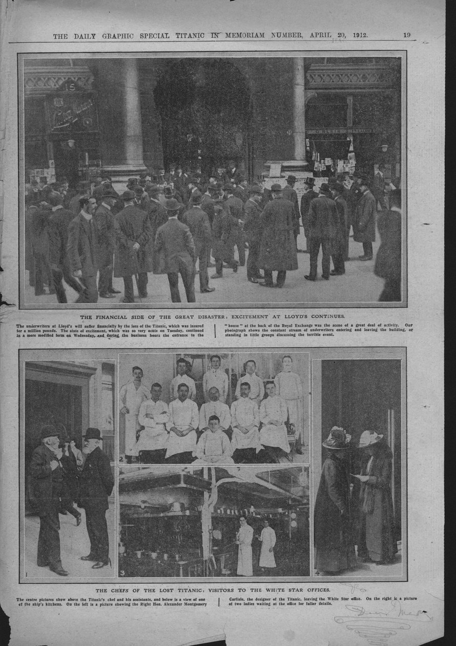 Lloyds of London dışındaki kalabalıklar, gemideki şefler ve White Star ofisleri, 20 Nisan 1912. by Unbekannt