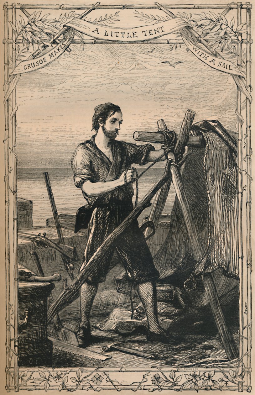 Crusoe Yelkenli Küçük Bir Çadır Yapıyor, c1870 by Unbekannt