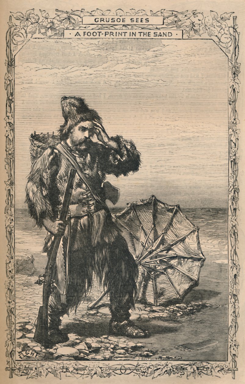 Crusoe Kumda Bir Ayak İzi Görür, c1870 by Unbekannt