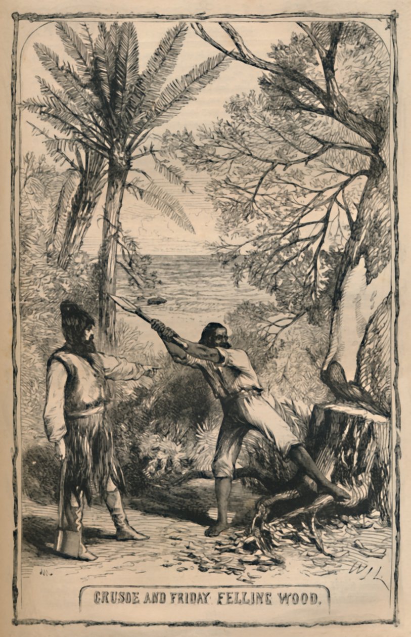 Crusoe ve Cuma Ağaç Kesimi, c1870 by Unbekannt
