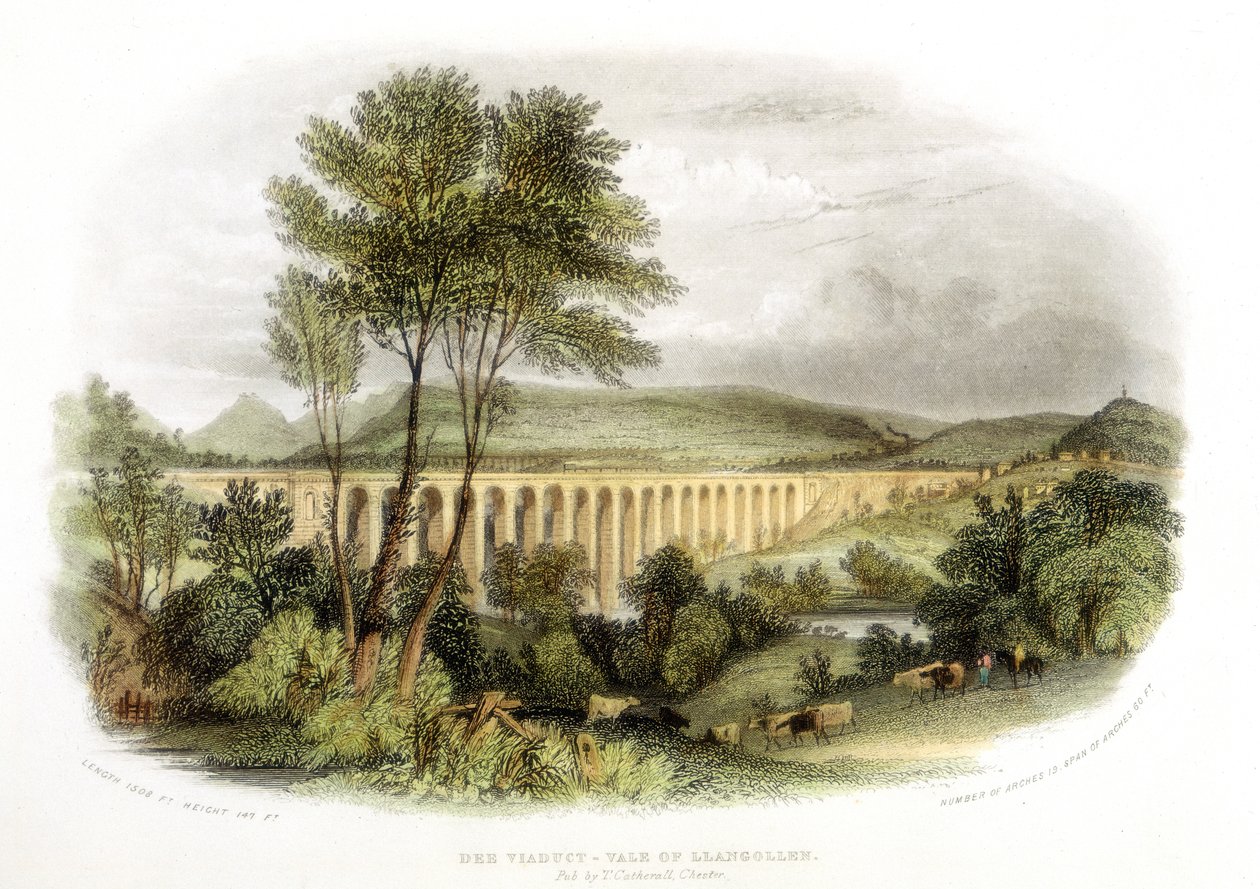 Dee Viyadüğü, Llangollen Vale, Shrewsbury, Galler ve Chester Demiryolu c1848 üzerinde by Unbekannt