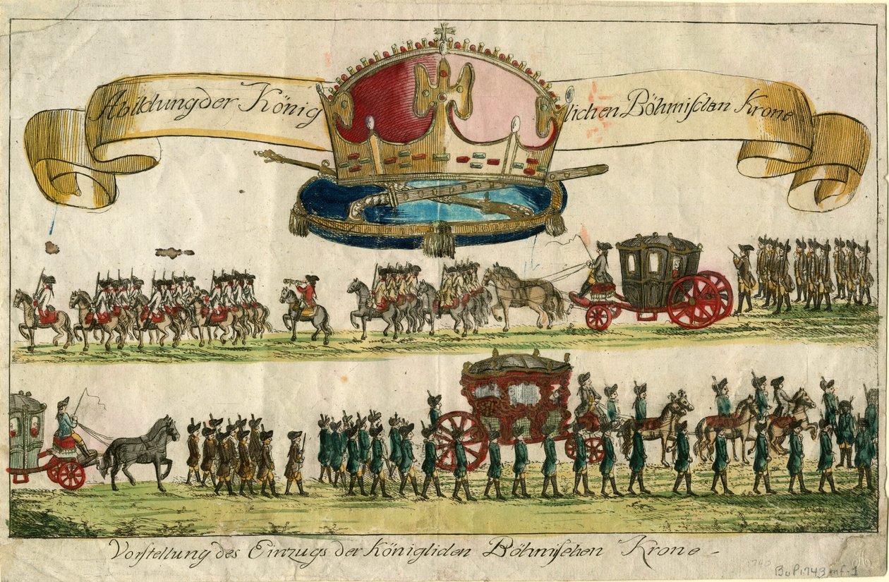 Kraliyet Bohemya Tacının Tasviri: Kraliyet Bohemya Tacının girişinin sunumu, 1743. by Unbekannt