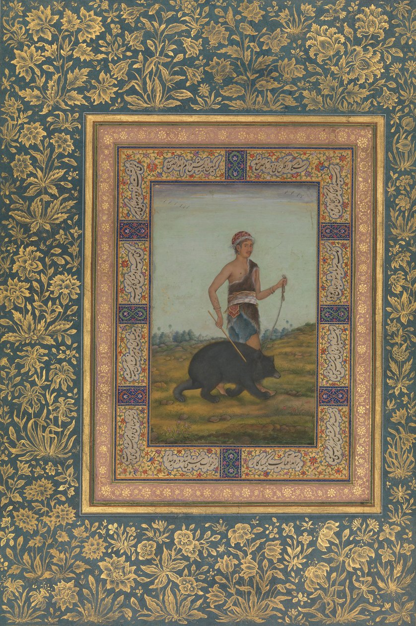 Dervish Leading a Bear, Shah Jahan Albümünden Folio, recto: 19. yüzyılın başları. by Unbekannt