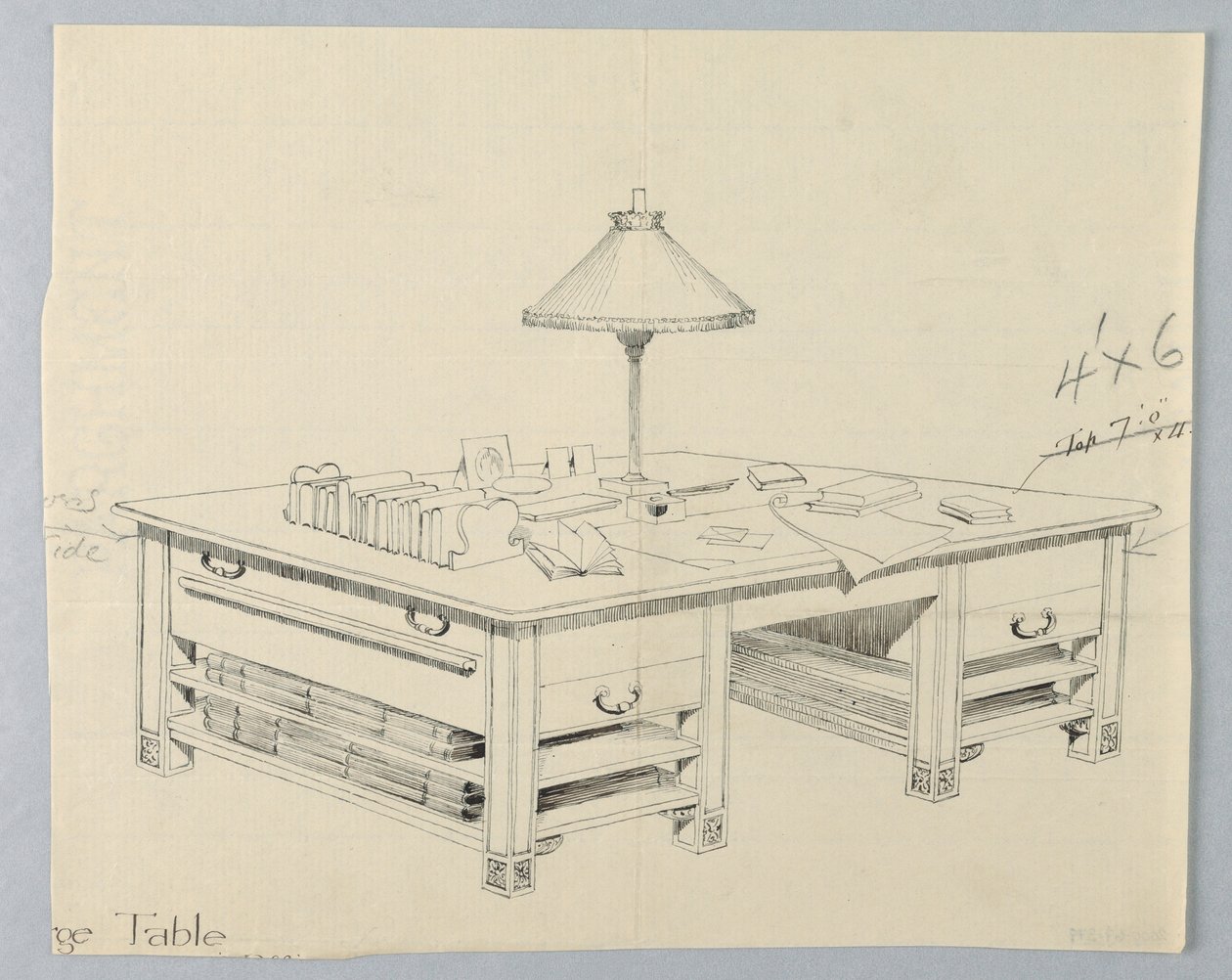 Her İki Tarafta İki Açık Sedye Raflı Büyük Kitaplık Depolama Masası için Tasarım, 1900–05 by Unbekannt