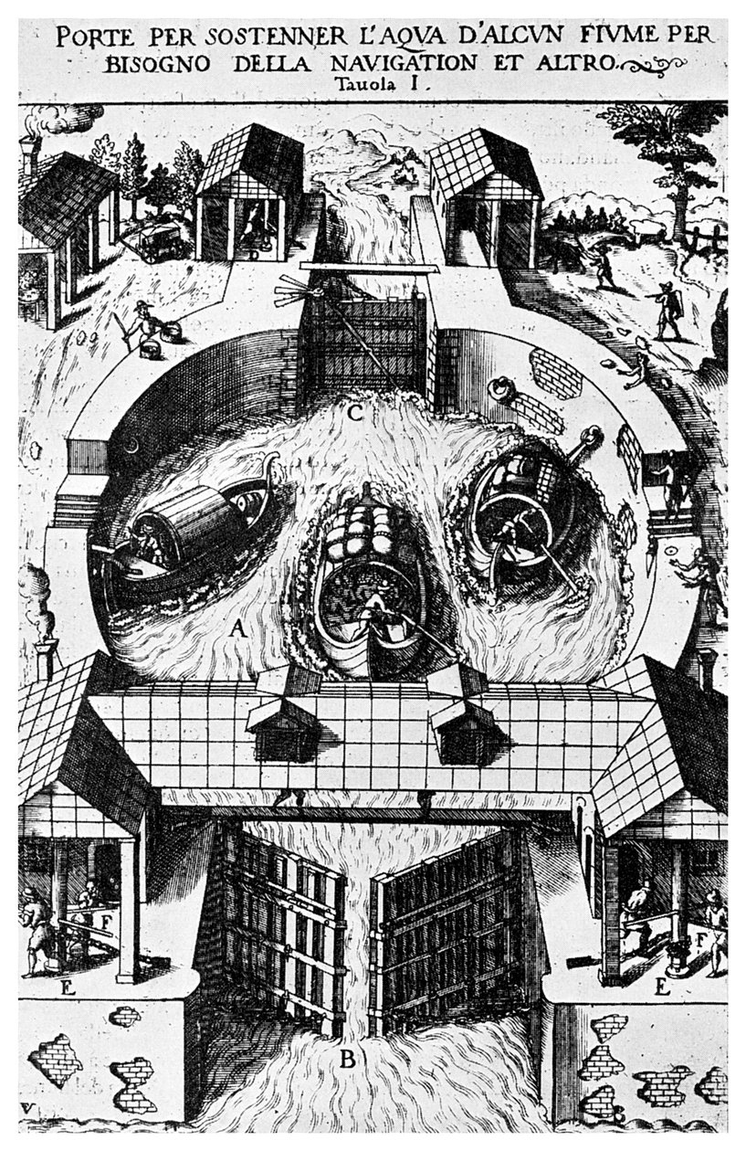 15. yüzyıl 1956 Leonardo da Vinci tarafından menteşeli kanal kilit kapıları için tasarım by Unbekannt