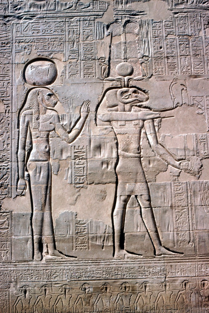 Sekhmet ve Khnum, Khnum Tapınağı, Ptolemaios ve Roma Dönemleri kabartmasının detayı by Unbekannt