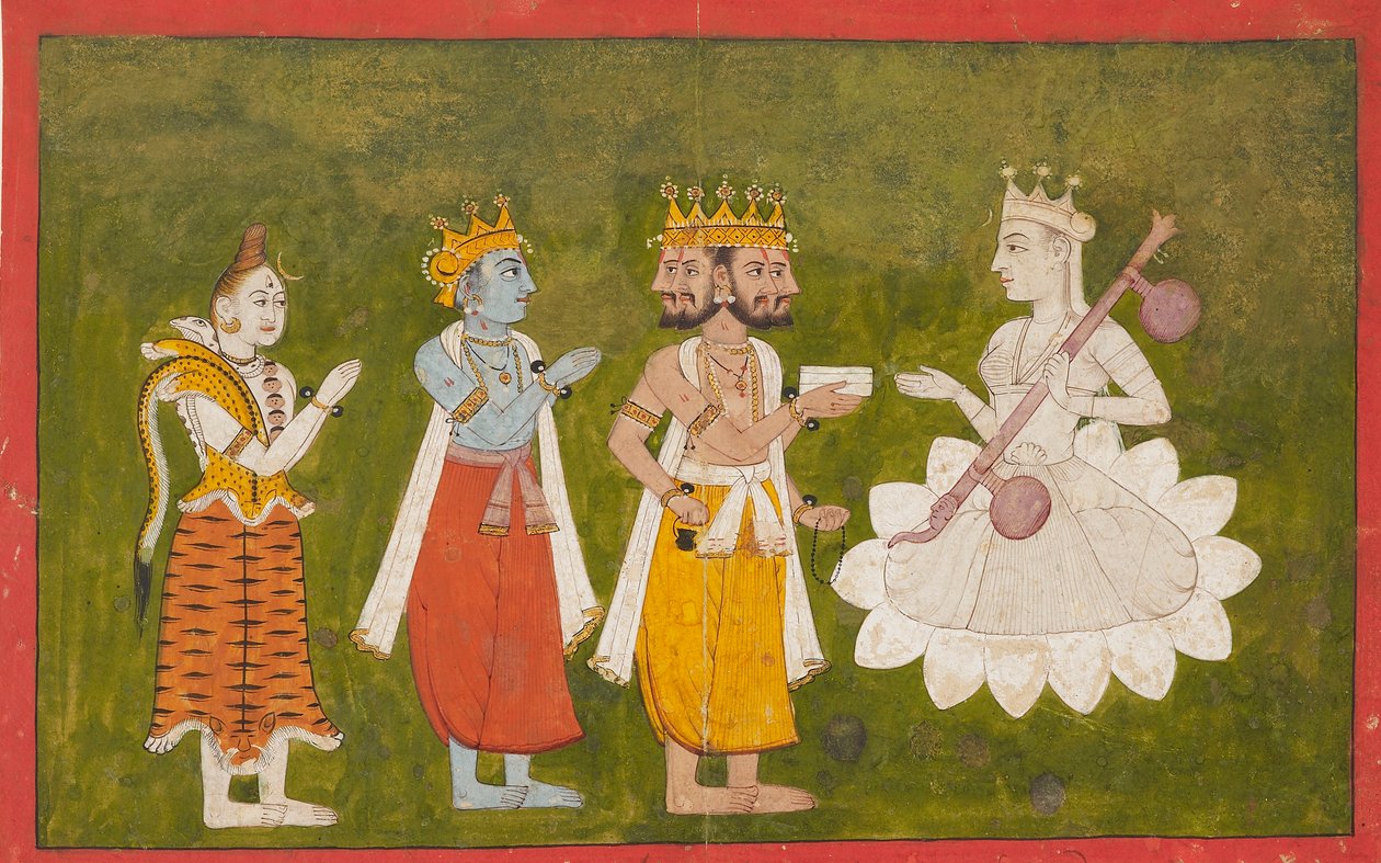Brahma, Vishnu ve Shiva tarafından saygı duyulan Devi, c1710 by Unbekannt