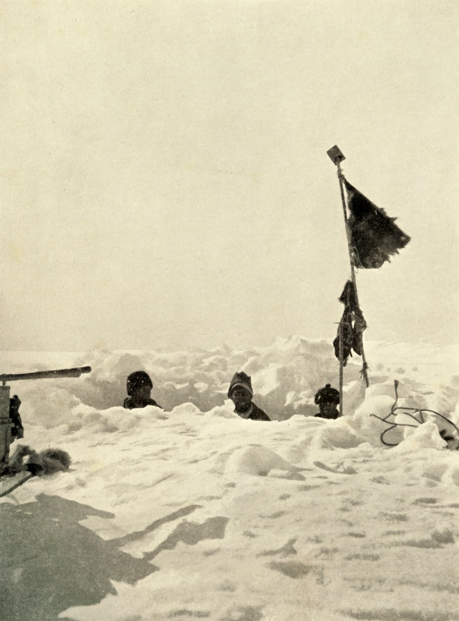 Bir depoyu kaplayan karın derinliğini belirlemek için kazma, c1908, 1909. by Unbekannt