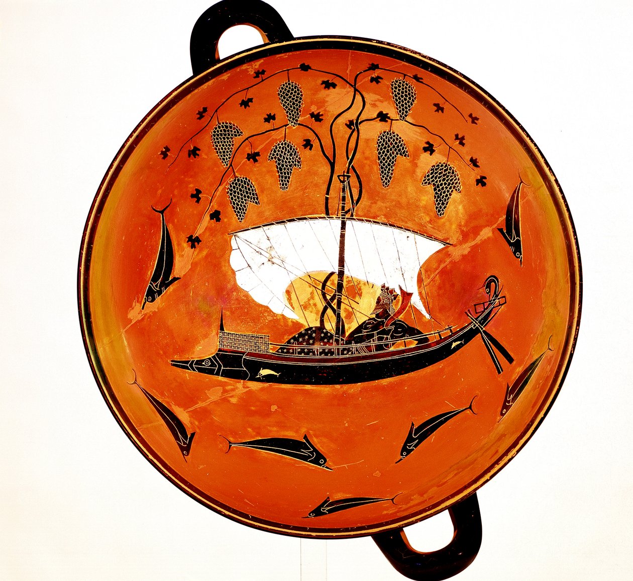 Yunuslarla çevrili bir yelkenli teknede Dionysius, Antik Yunan yemeği Krater, MÖ 530 by Unbekannt