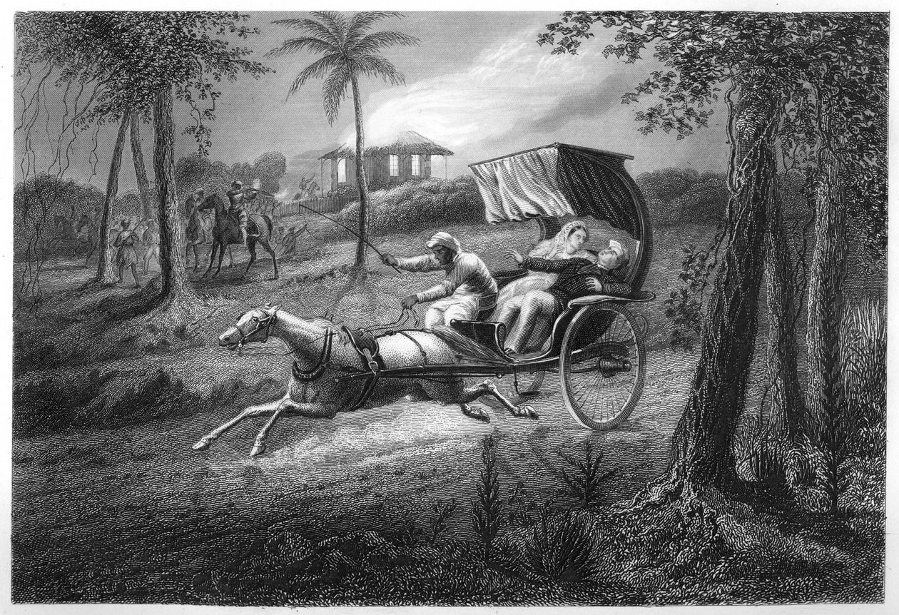 Dr Graham, Sealkote Mutineers tarafından arabasıyla vuruldu, 1857, c1860 by Unbekannt