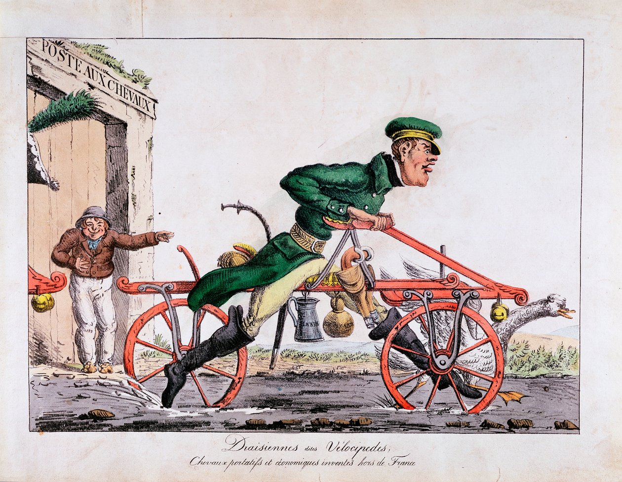 Fransız posta servisinde atların yerini alan Draisienne veya velocipede, 1818 by Unbekannt