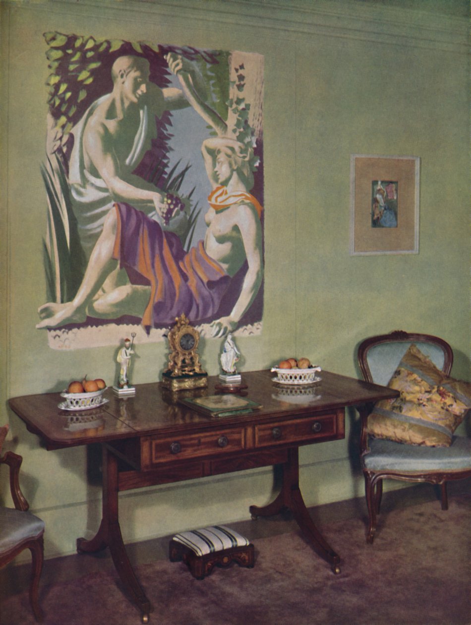 Frankland Dark, F.R.I.B.A. tarafından dekore edilmiş bir Londra dairesindeki misafir odası. kendi kullanımı için, c1945 by Unbekannt