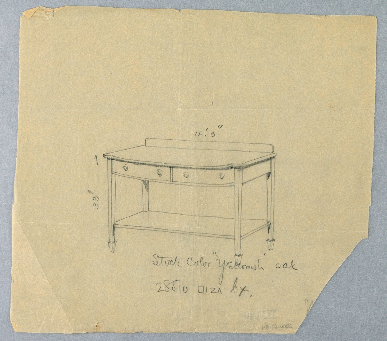 Çizim, İki Çekmeceli ve Dışbükey Cepheli Servis Masası Tasarımı, 1900–05 by Unbekannt