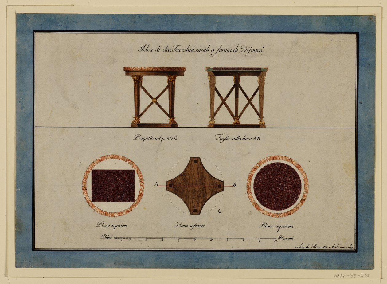 İki Küçük Kahvaltı Masası için Çizim, Tasarım, 19. Yüzyıl Başı by Unbekannt