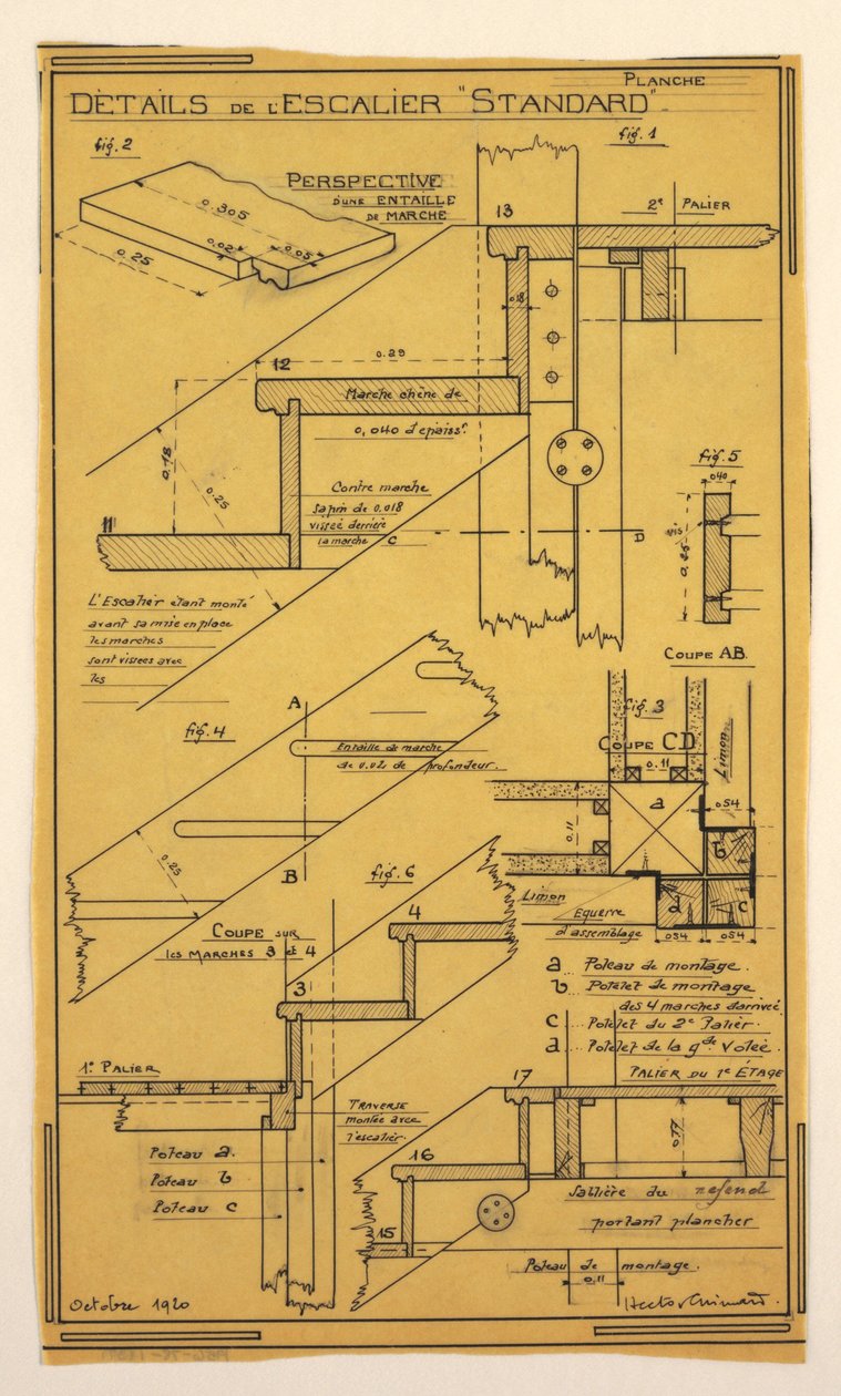 Hector Guimard Tarafından Tasarlanan Bir Kitle Operasyonel Ev için Çizim, Tasarım, Merdiven İnşaatı by Unbekannt