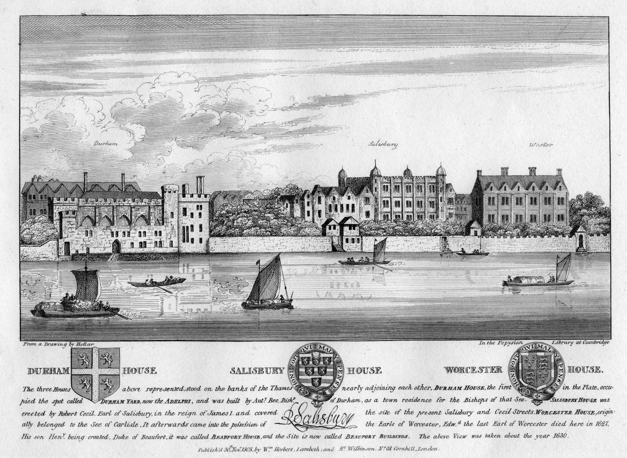 Durham House, Salisbury House ve Worcester House, Londra, c1630 1808 by Unbekannt