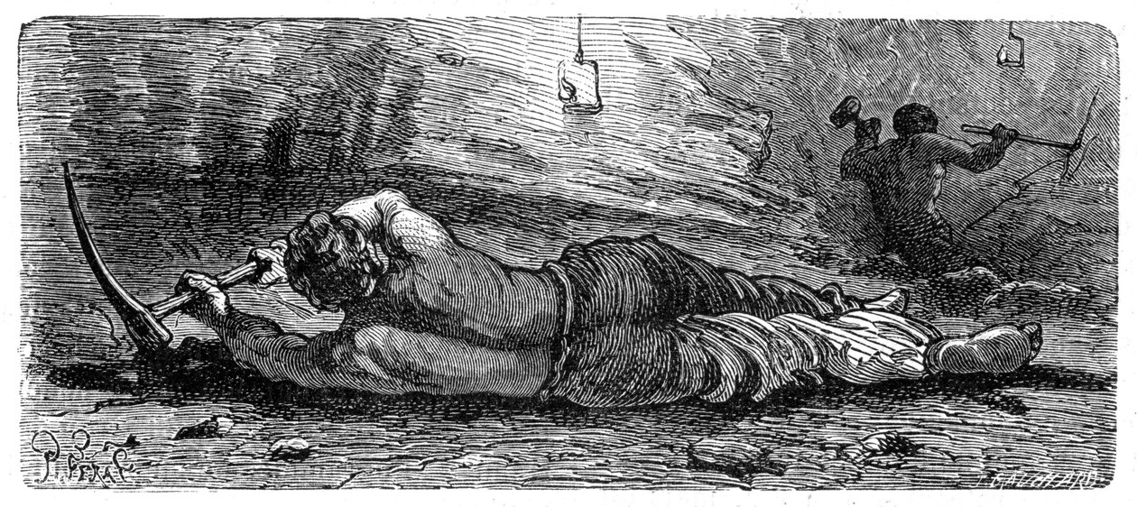 19. yüzyılın başlarında, dar bir damarda çalışan kömür madencisi, c1868. by Unbekannt