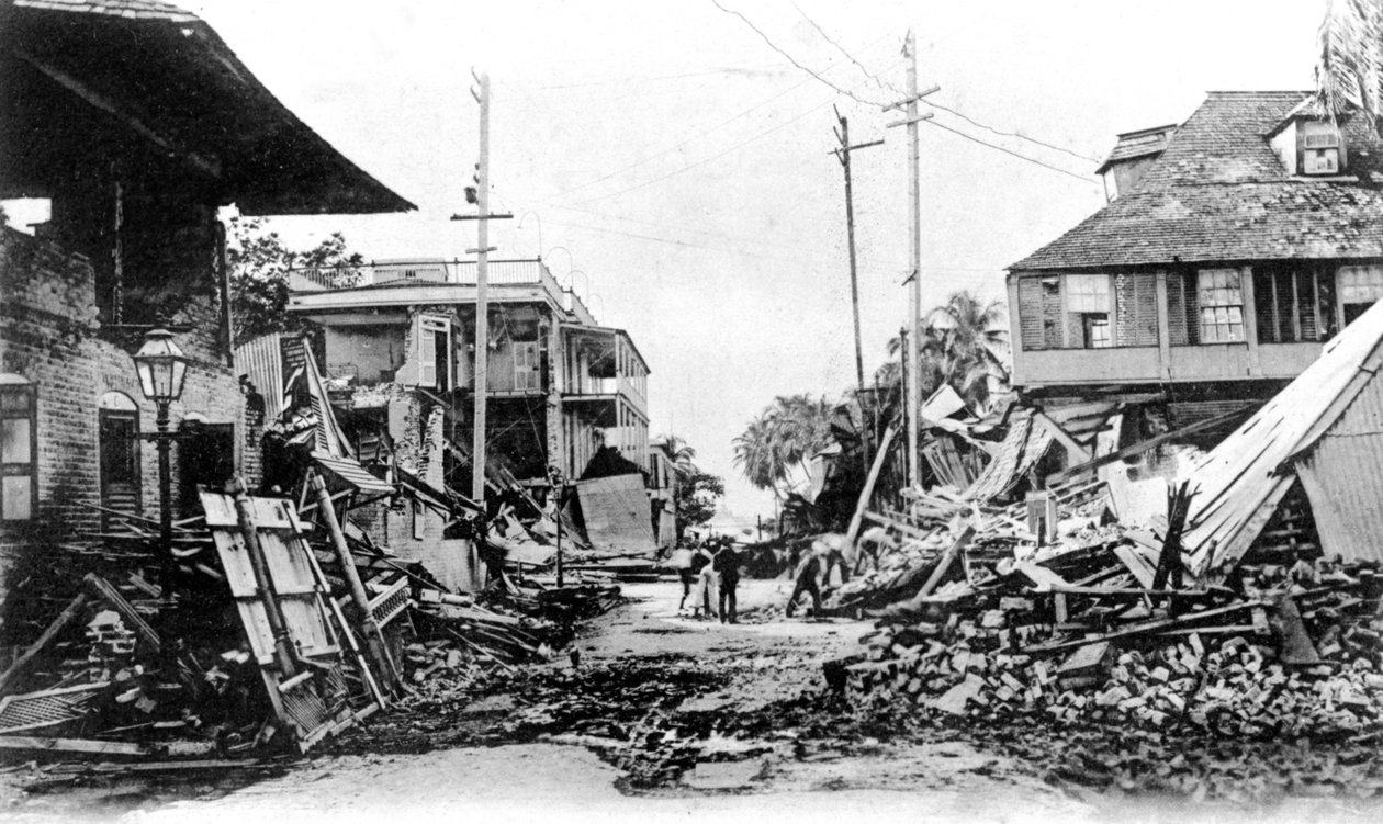 Deprem hasarı, King Street ve Harbour Street, Kingston, Jamaika, 1907 by Unbekannt