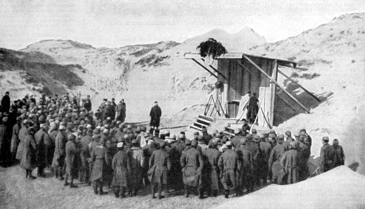 Kuzey Denizi kıyısındaki Belçika sahillerindeki kum tepelerinde Paskalya ayini, I. Dünya Savaşı, 1915 by Unbekannt