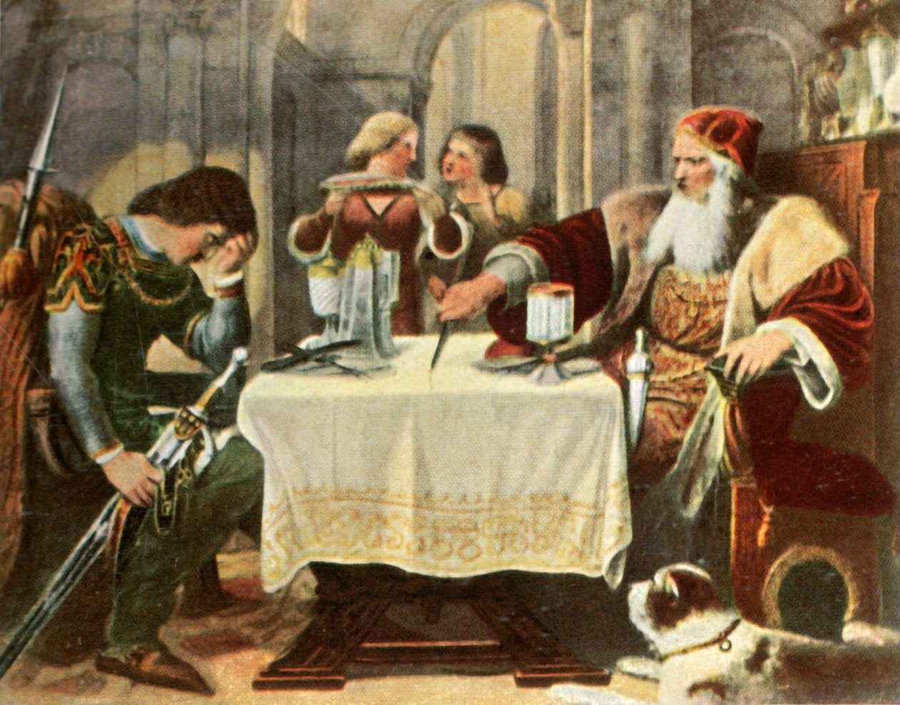 Eberhard, kendisi ve oğlu Ulrich arasındaki masa örtüsünün yarısını keser, 1377, 1936. by Unbekannt