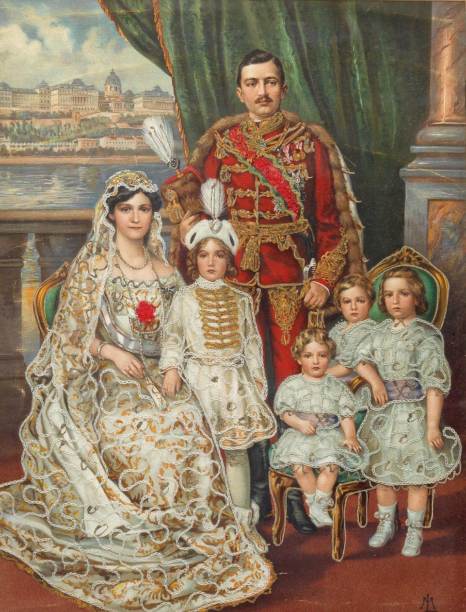 Avusturya İmparatoru I. Charles, eşi Zita, Veliaht Prens Otto ve diğer üç çocuğuyla, c. by Unbekannt