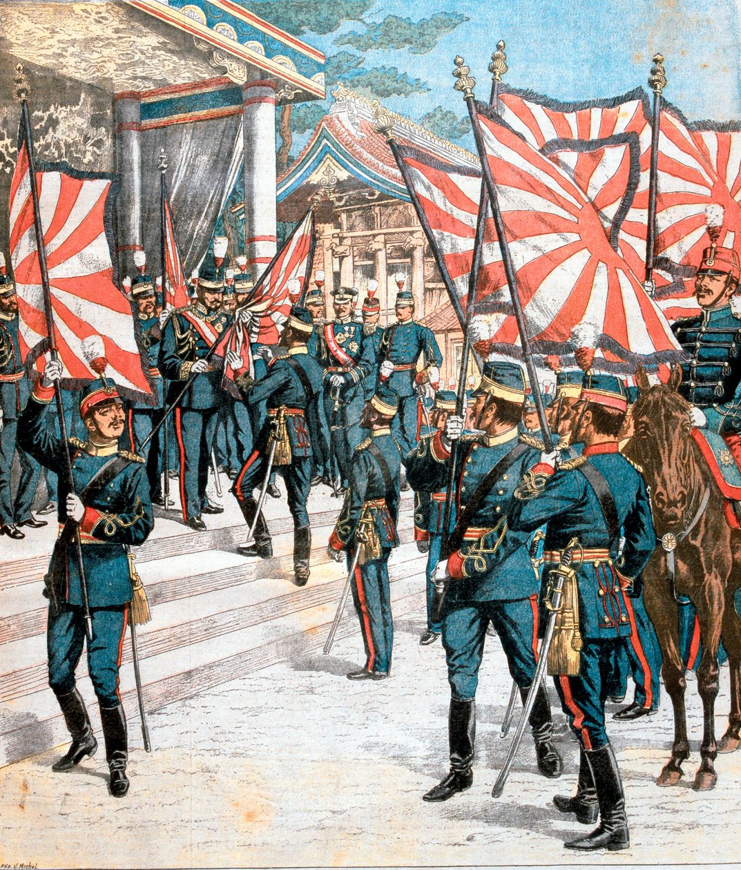 Japonya İmparatoru, Japon alaylarına renk sunarken, 1904 by Unbekannt