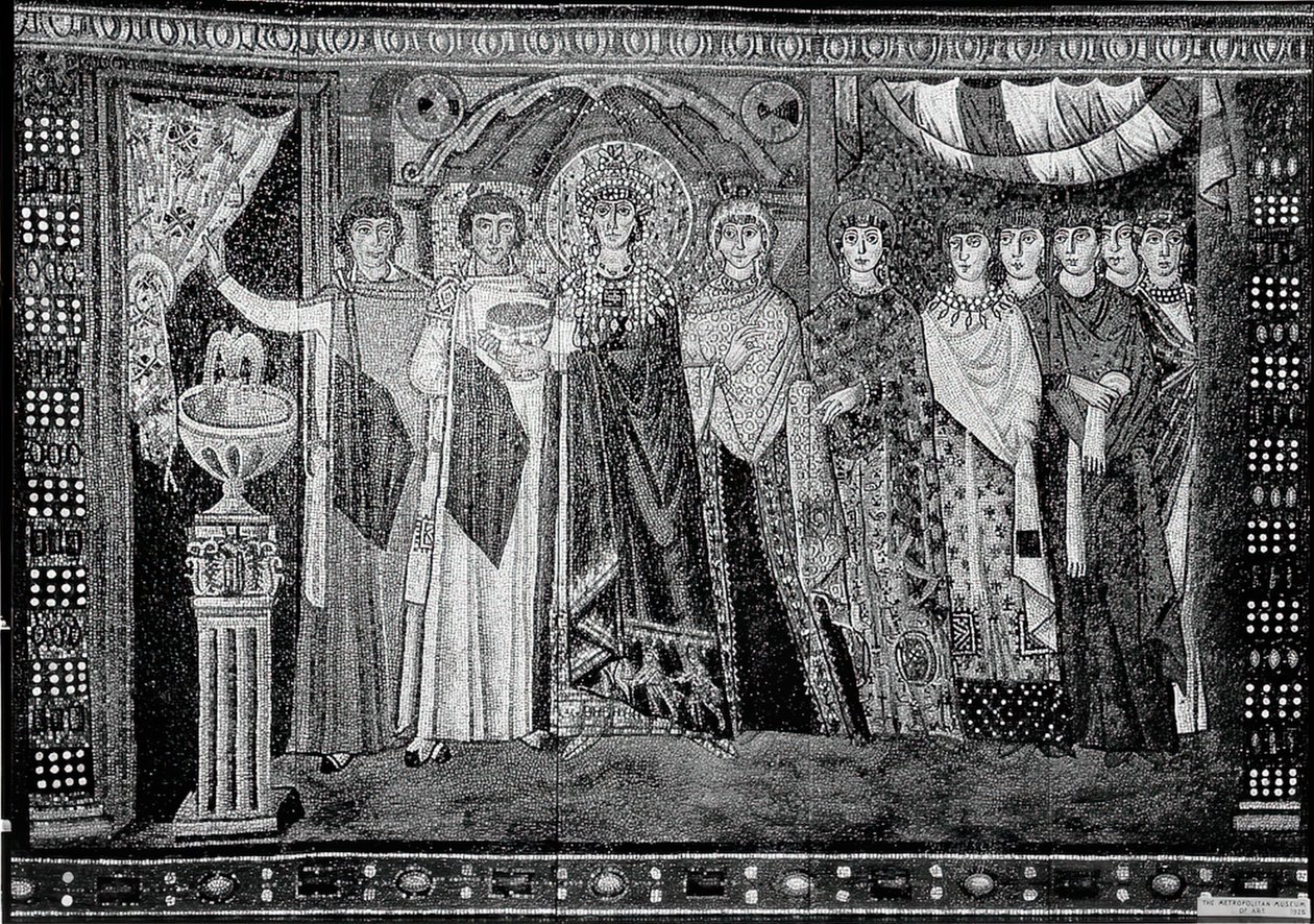 İmparatoriçe Theodora ve Sarayının Üyeleri, Bizans, 20. yüzyılın başları, 6. yüzyıla ait orijinal. by Unbekannt