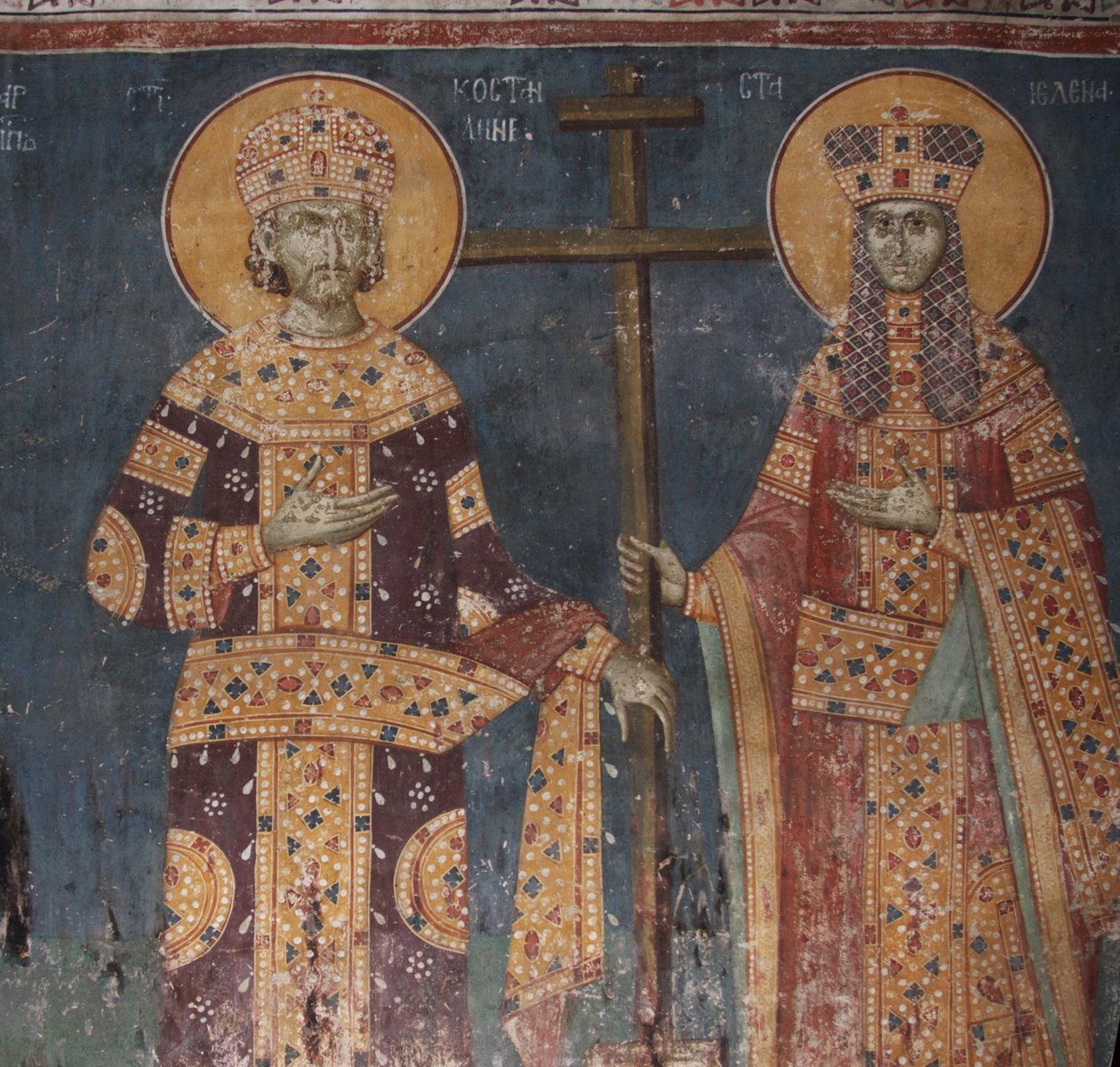 Haçın Yüceltilmesi. Azizler Büyük Konstantin ve Helena, 1321-1322 by Unbekannt
