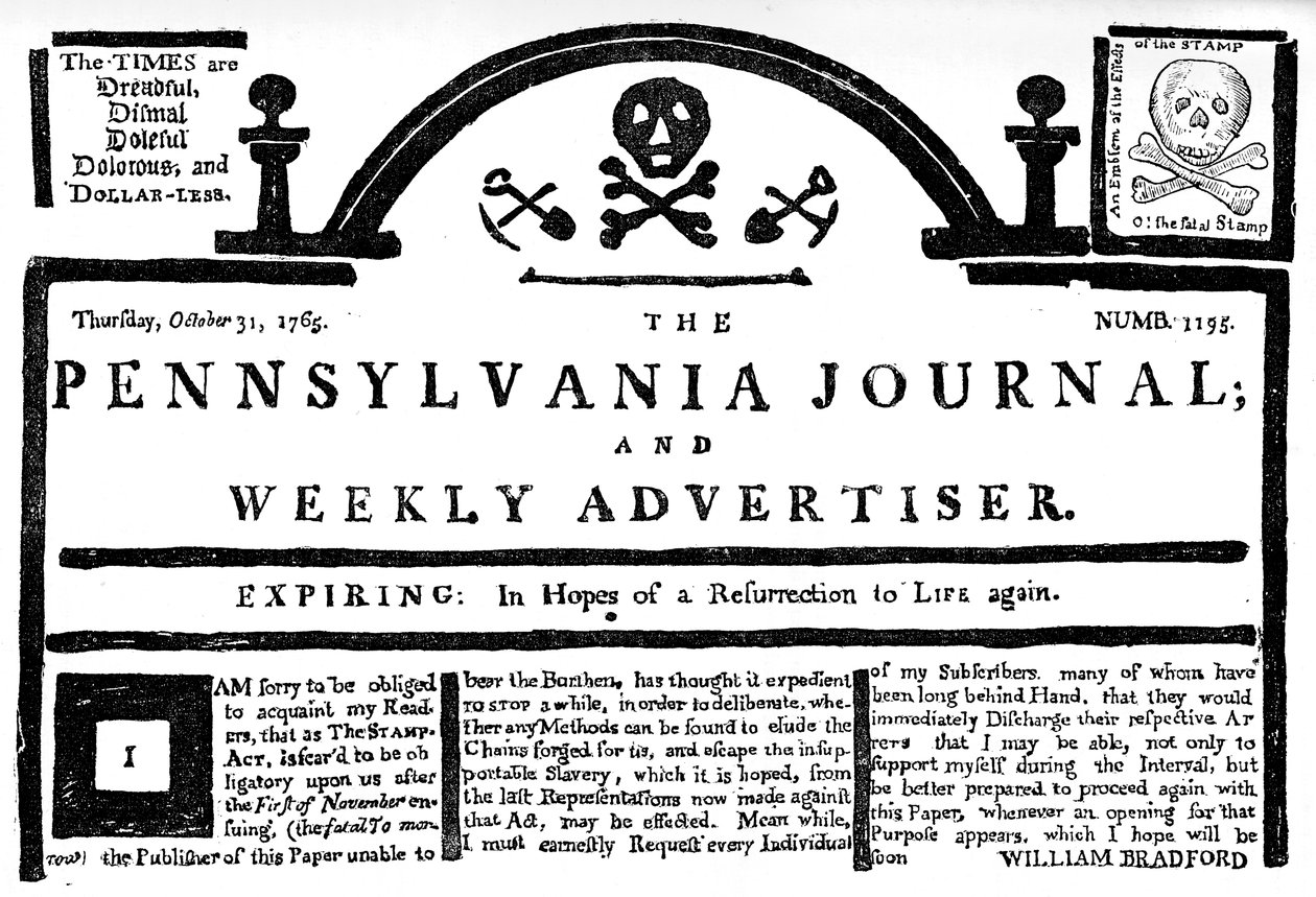 Pennsylvania Journal on the Stamp Act, 1765 c1880