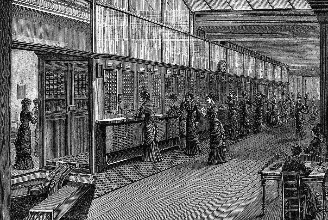 Merkezi Telefon Santralindeki kadın telefoncular, Paris, 1890 by Unbekannt