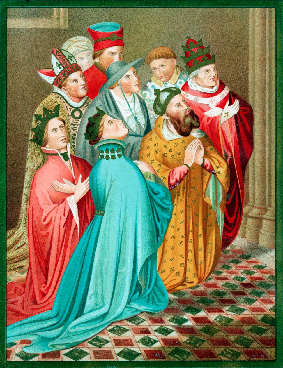 Aragon Kralı I. Ferdinand ve Kraliçesi dua ederken, 1417 19. yüzyılın ortalarında by Unbekannt