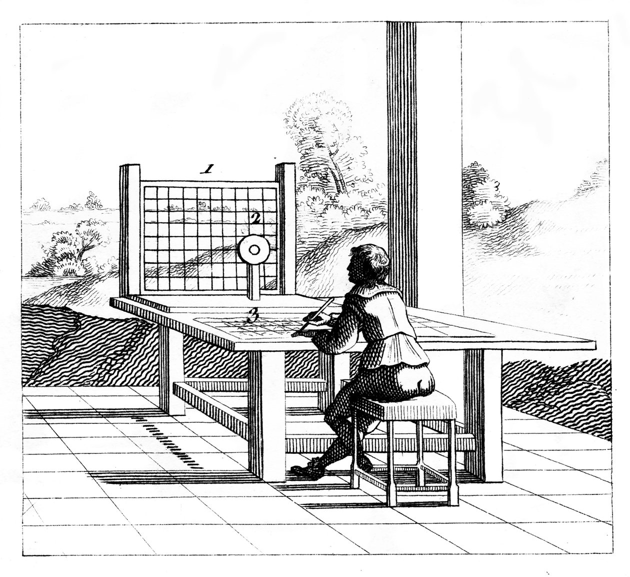 Perspektif çizimi uygulayan figür, 1639 by Unbekannt