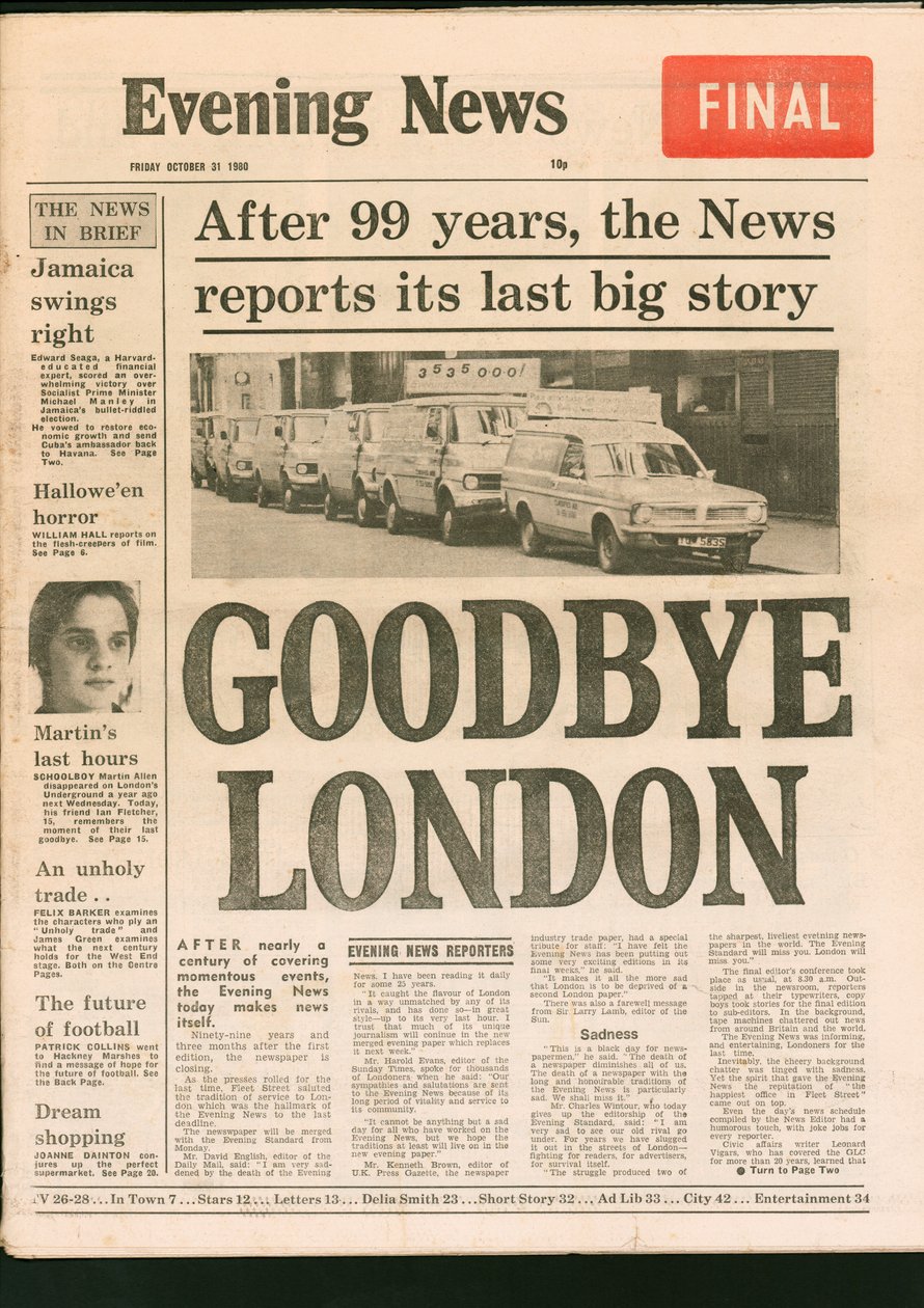 Evening News gazetesinin son baskısı, 1980 by Unbekannt